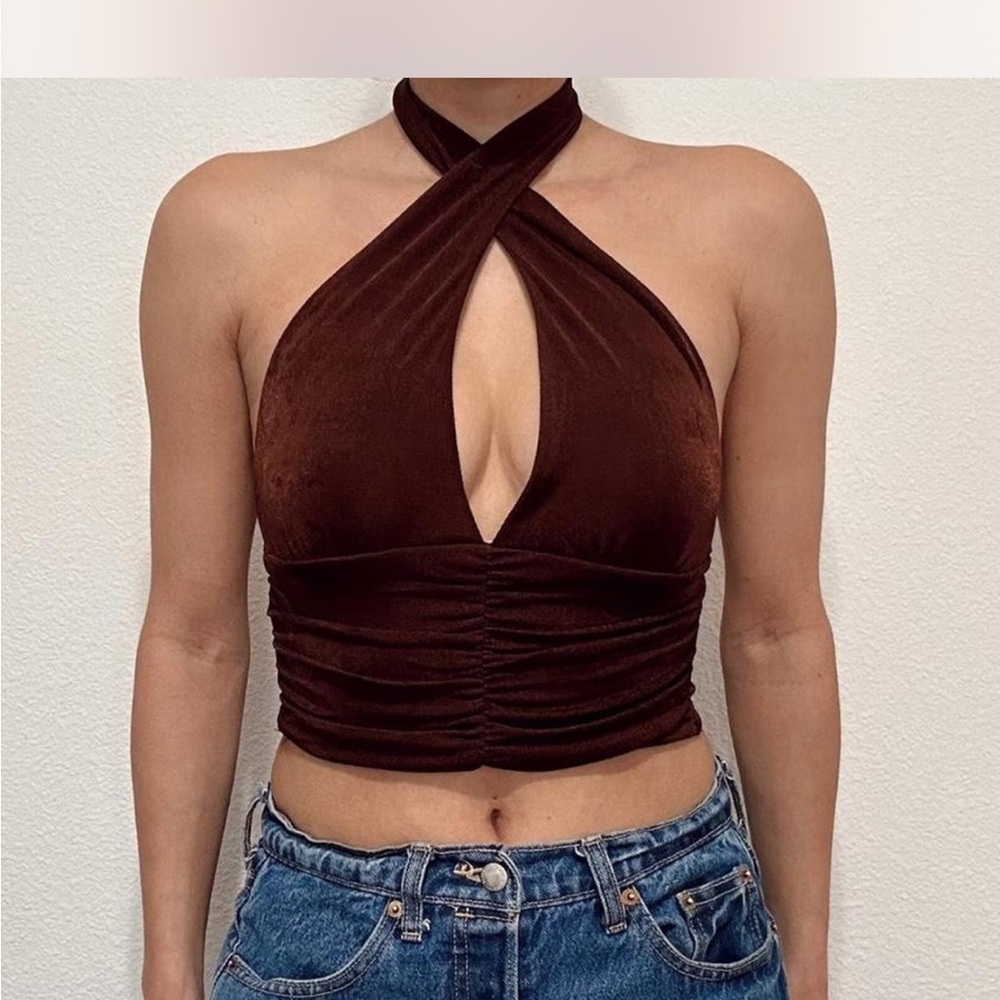 Mixed threads Brown Halter Top